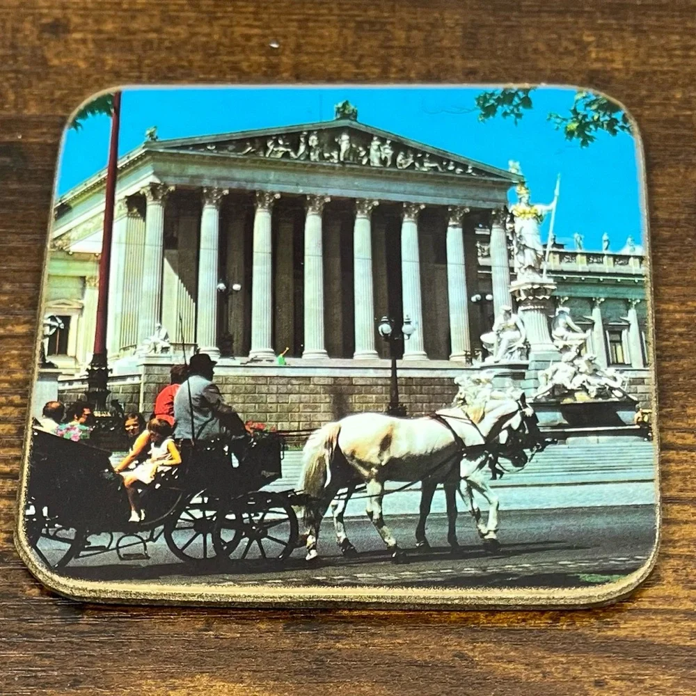 Vintage Wien Modern‎ Coasters Views of Austria Cork Back Set of 6 Original Box